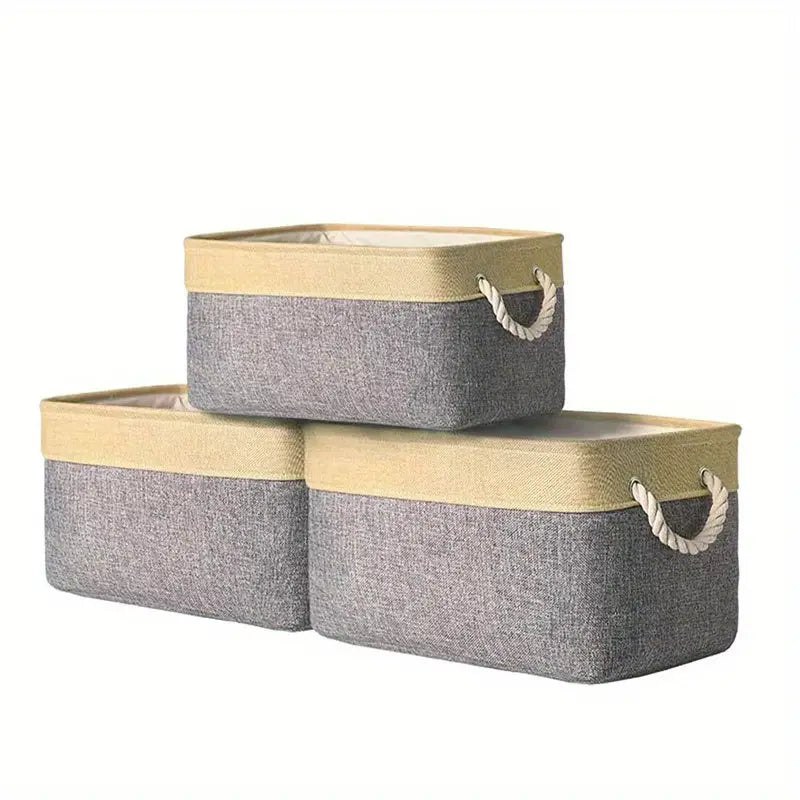 Collapsible Linen Fabric Storage Bin with Handles
