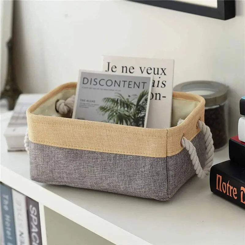 Collapsible Linen Fabric Storage Bin with Handles