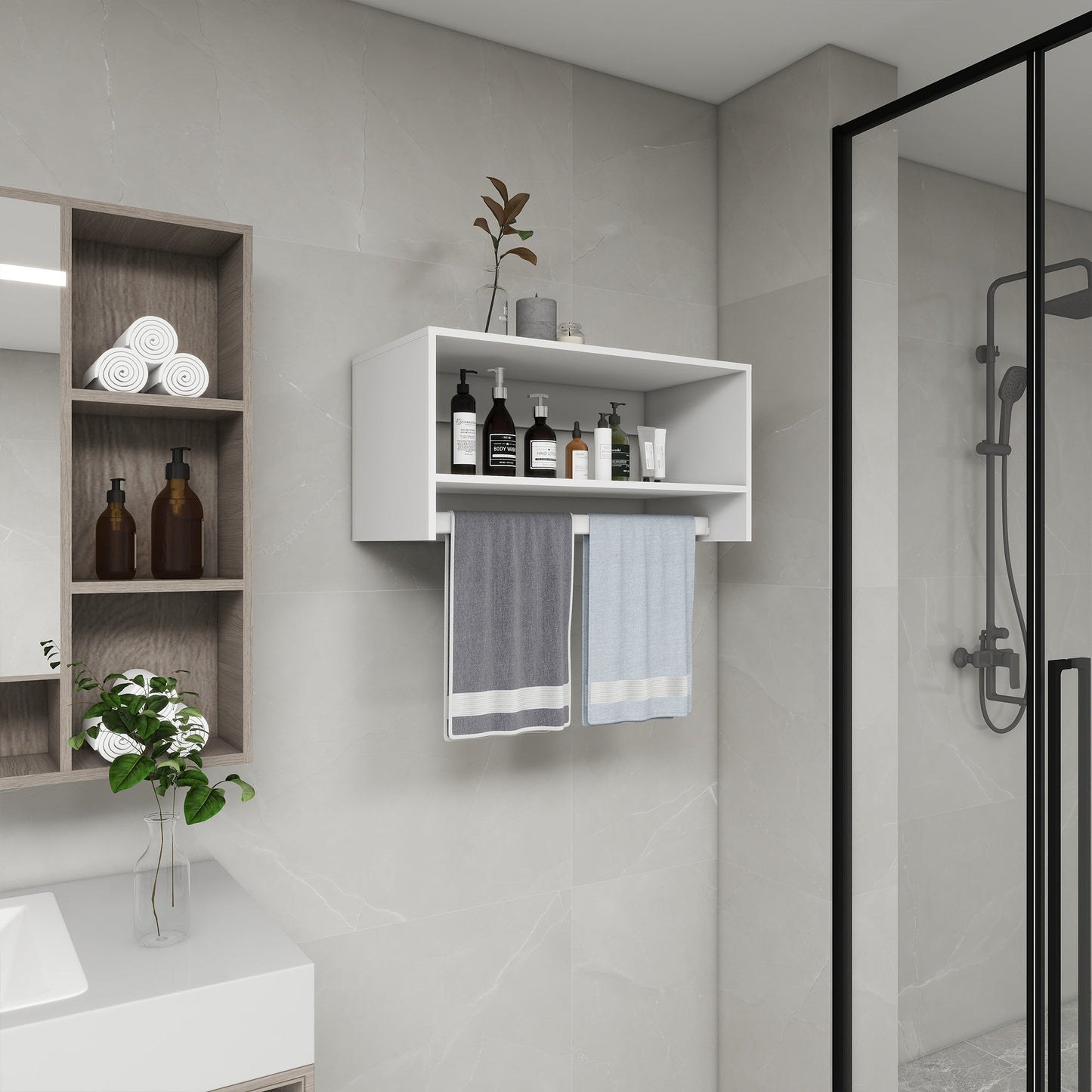 B2 Modular Wood Closet System Clothes Organizer, Closet System with 2 Closet Shelves, Closet Organizer System, Walk in Closet Organizers and Storage, Closet Systems for Walk in Closets, Closet(32" W x 16" D x 16" H)