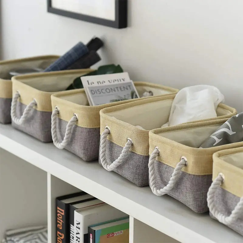 Collapsible Linen Fabric Storage Bin with Handles