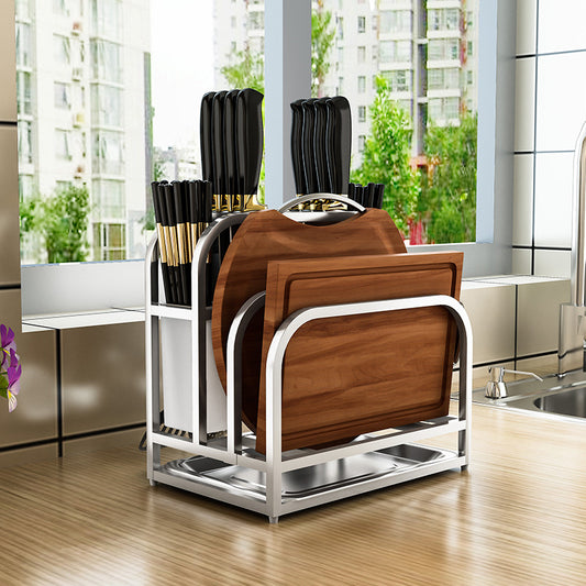 Integrated Chopping Board Rack with Knife Storage