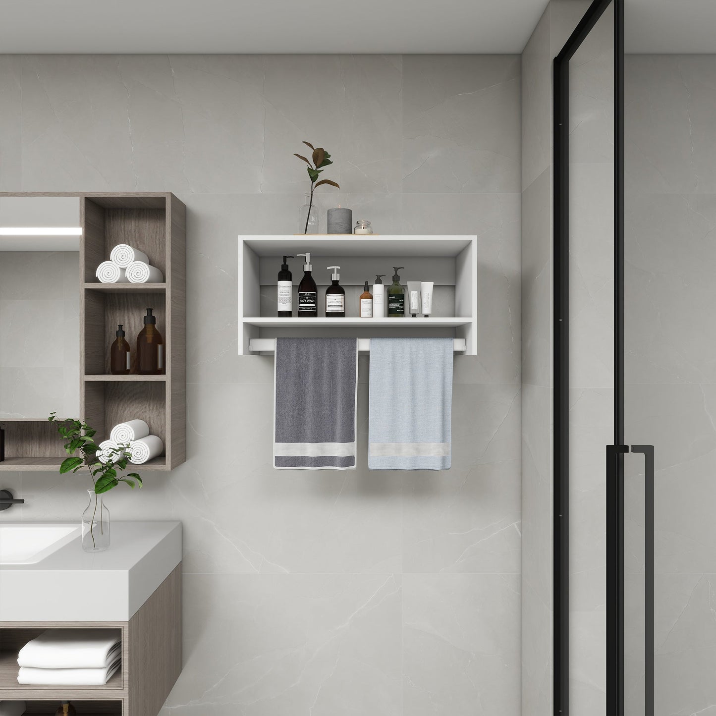 B2 Modular Wood Closet System Clothes Organizer, Closet System with 2 Closet Shelves, Closet Organizer System, Walk in Closet Organizers and Storage, Closet Systems for Walk in Closets, Closet(32" W x 16" D x 16" H)