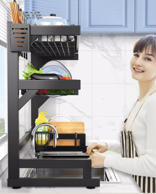 Retractable Storage Rack for Sink Dish Drain